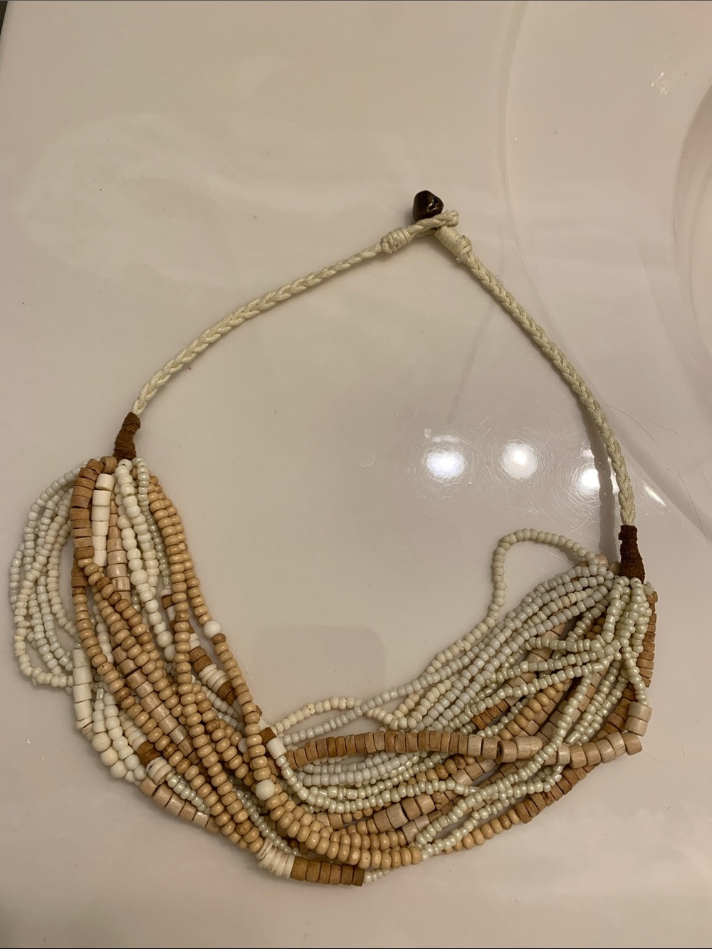 Handmade Beaded Multi-Strand Necklace in Cream and Tan